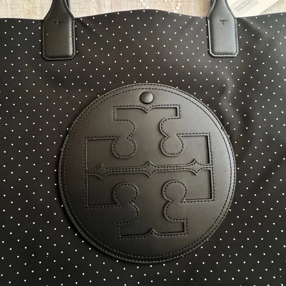 Tory Burch•Black Polka Dot Pattern Nylon Ella Tote